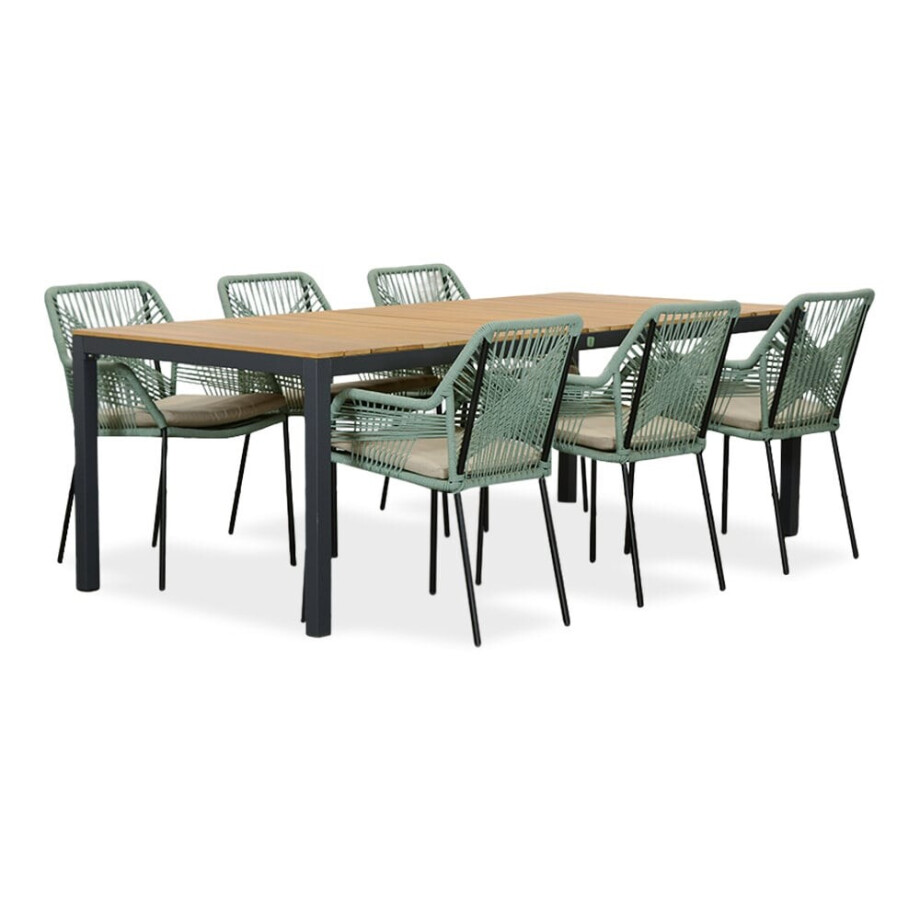 Delta/Seville mint dining tuinset | 6 personen | teakhout + touw | 220cm Delta/Seville mint dining tuinset | 6 personen | teakhout + touw | 220cm afbeelding 1