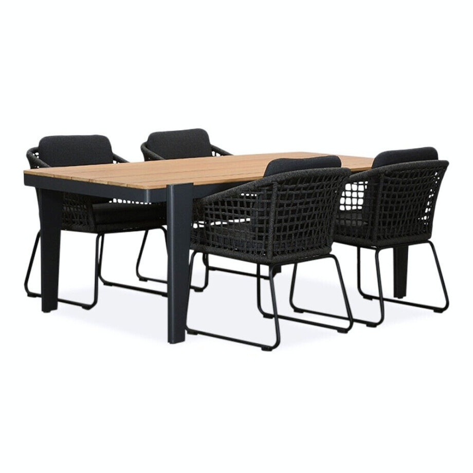 Vigo/Tulum Lava Grey dining tuinset | 4 personen | teakhout + touw | 200cm Vigo/Tulum Lava Grey dining tuinset | 4 personen | teakhout + touw | 200cm afbeelding 1