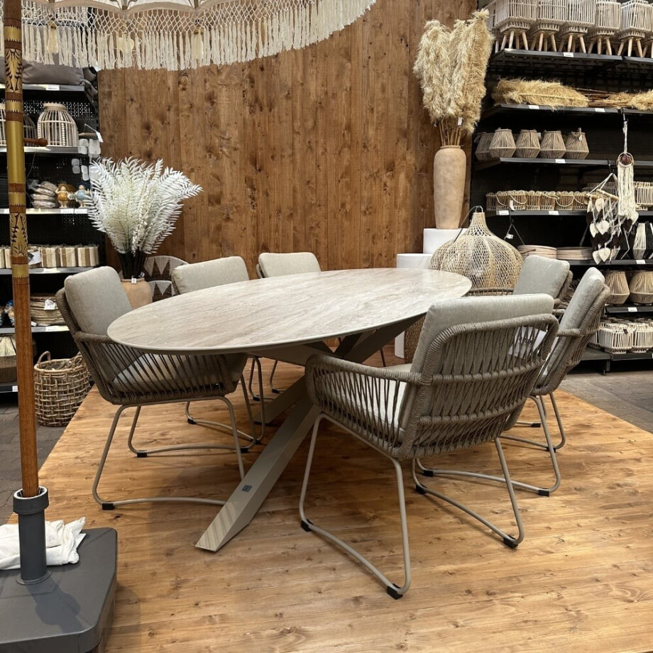 Calma/Harper Sandstone dining tuinset | 6 personen | sintered stone + touw | 240cm ovaal Calma/Harper Sandstone dining tuinset | 6 personen | sintered stone + touw | 240cm ovaal afbeelding 1