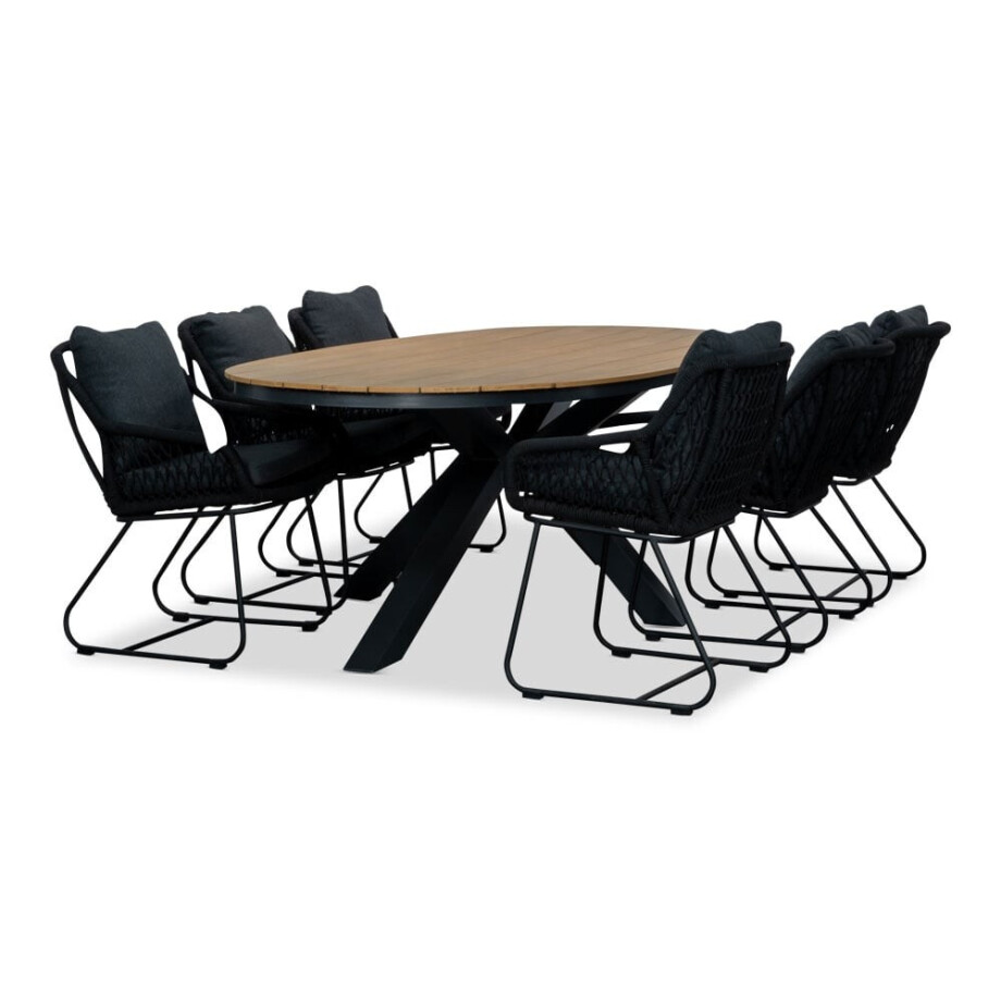 Arezzo/Portofino zwart dining tuinset | 6 personen | polywood + touw | 240cm ovaal Arezzo/Portofino zwart dining tuinset | 6 personen | polywood + touw | 240cm ovaal afbeelding 1