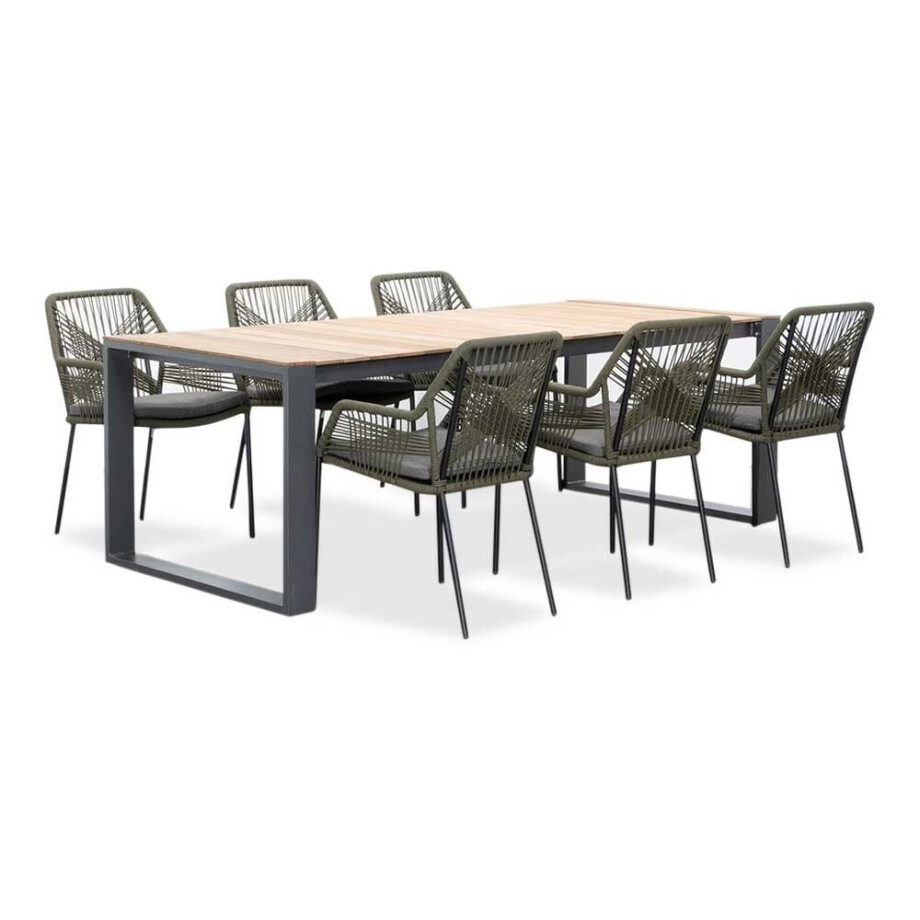 Atlanta/Seville olijfgroen dining tuinset | 6 personen | teakhout + touw | 218cm Atlanta/Seville olijfgroen dining tuinset | 6 personen | teakhout + touw | 218cm afbeelding 1