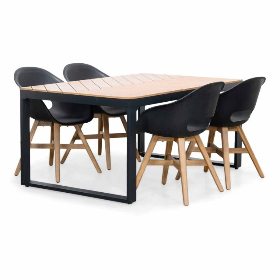 Kampa Natural/Karlstad zwart dining tuinset | 4 personen | polywood + kunststof | 160cm afbeelding 1