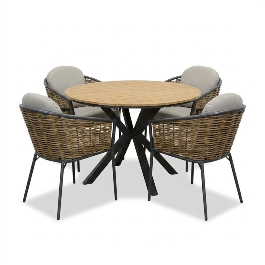 Cervo/Lucca dining tuinset | 4 personen | polywood + wicker | Ø120cm rond afbeelding 1