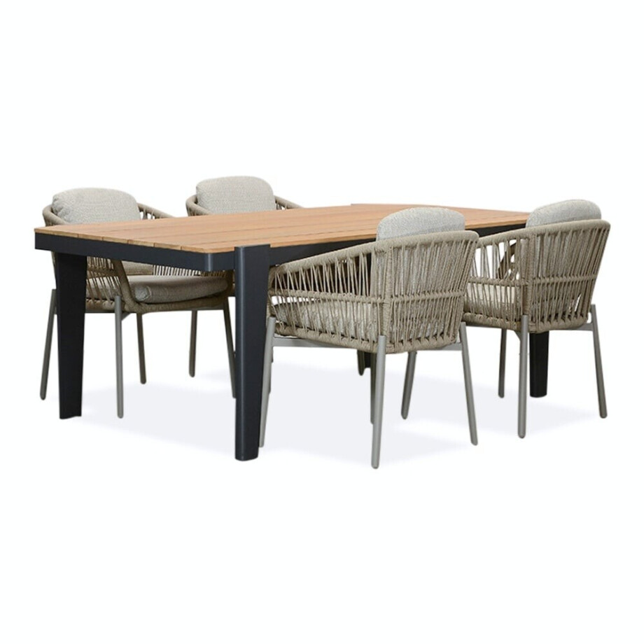 Vigo/Rico zand dining tuinset | 4 personen | teakhout + aluminium | 200cm afbeelding 1