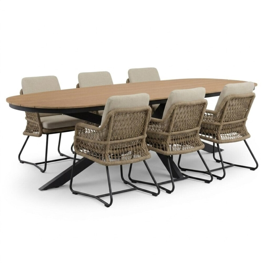 Texas/Gianna Sahara Dust dining tuinset | 6 personen | polywood + touw | 260cm Texas/Gianna Sahara Dust dining tuinset | 6 personen | polywood + touw | 260cm afbeelding 1