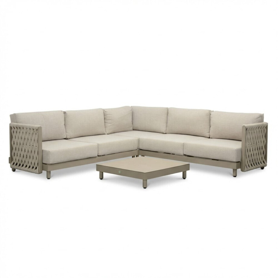 Mendoza hoek loungeset 5 personen | aluminium + touw | beige | 4-delig - 266x266cm afbeelding 1