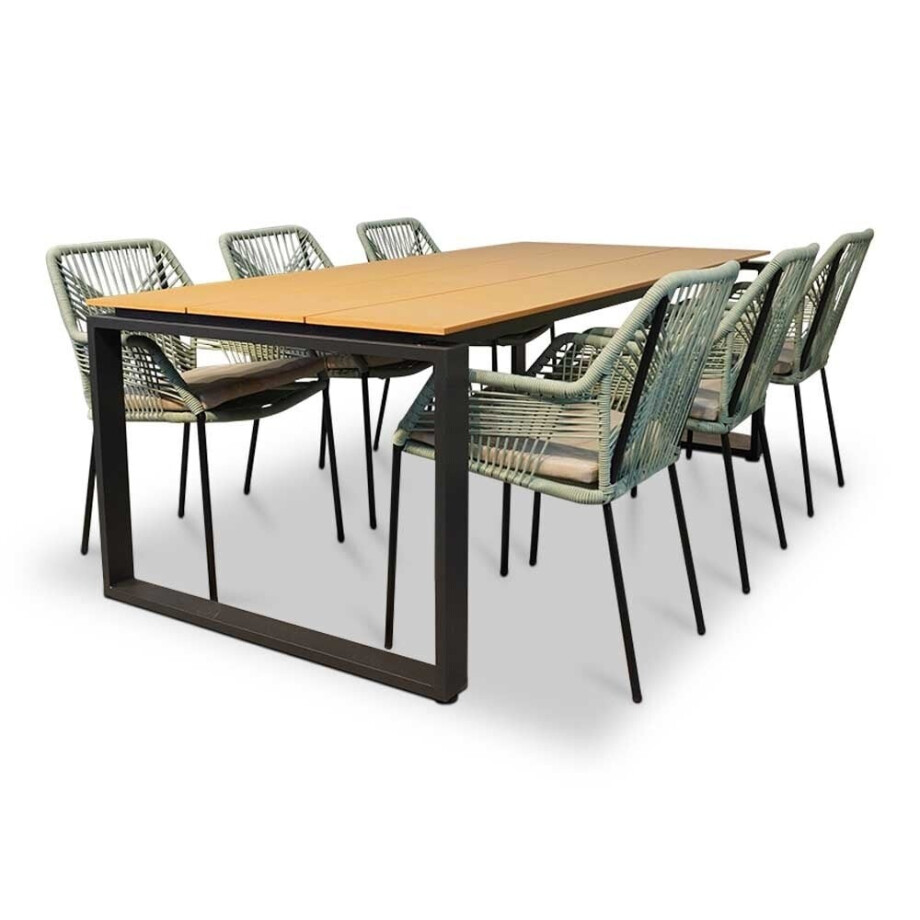 Helsinki Natural/Seville mint dining tuinset | 6 personen | polywood + touw | 210cm Helsinki Natural/Seville mint dining tuinset | 6 personen | polywood + touw | 210cm afbeelding 1