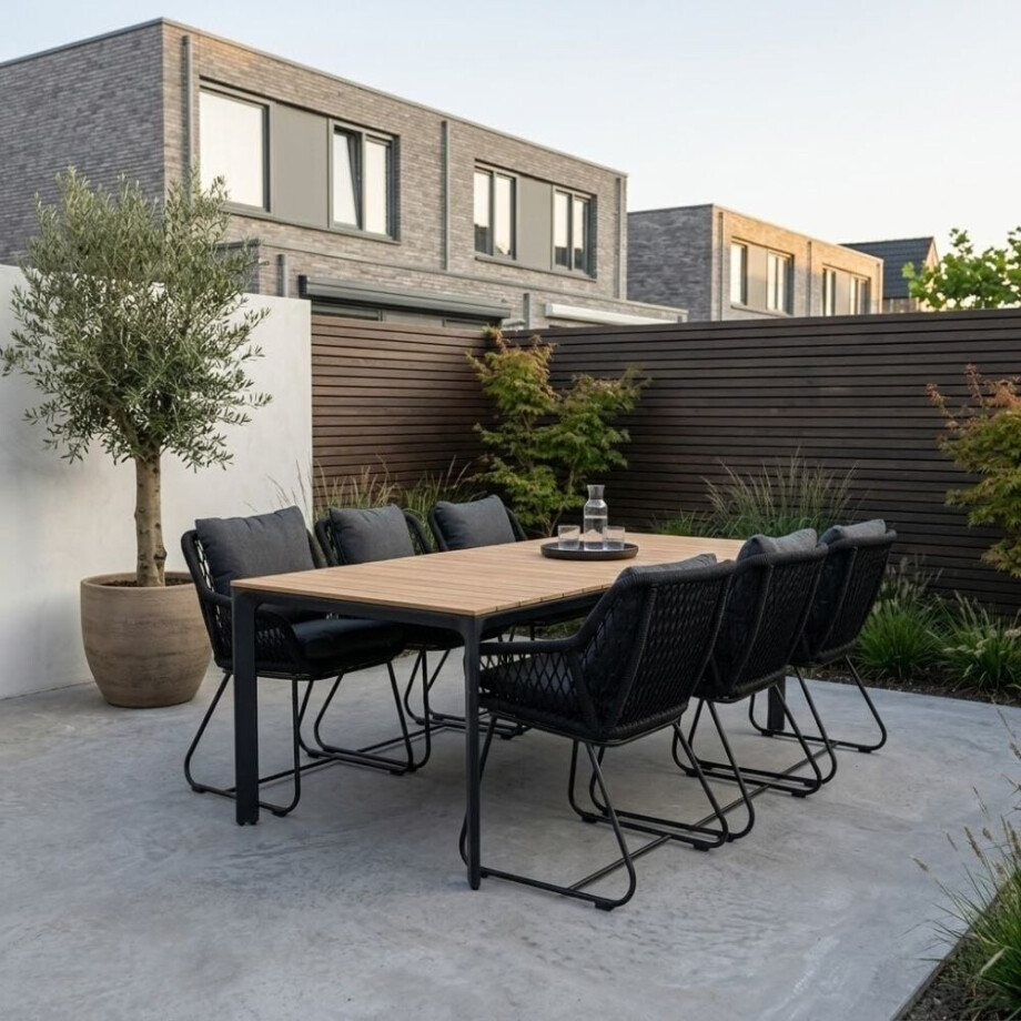 Arezzo/Portofino zwart dining tuinset | 6 personen | polwood + touw | 200cm afbeelding 1