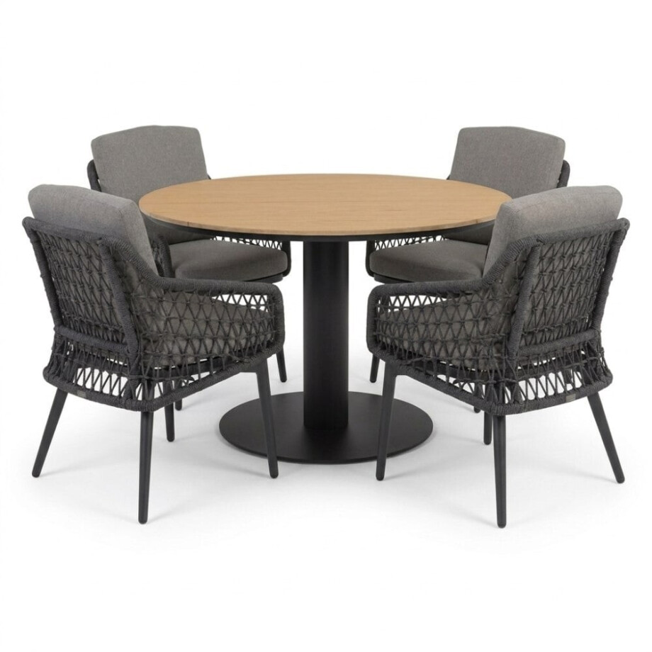 Panama/Vedra antraciet dining tuinset | 4 personen | polywood + touw | 120cm rond Panama/Vedra antraciet dining tuinset | 4 personen | polywood + touw | 120cm rond afbeelding 1
