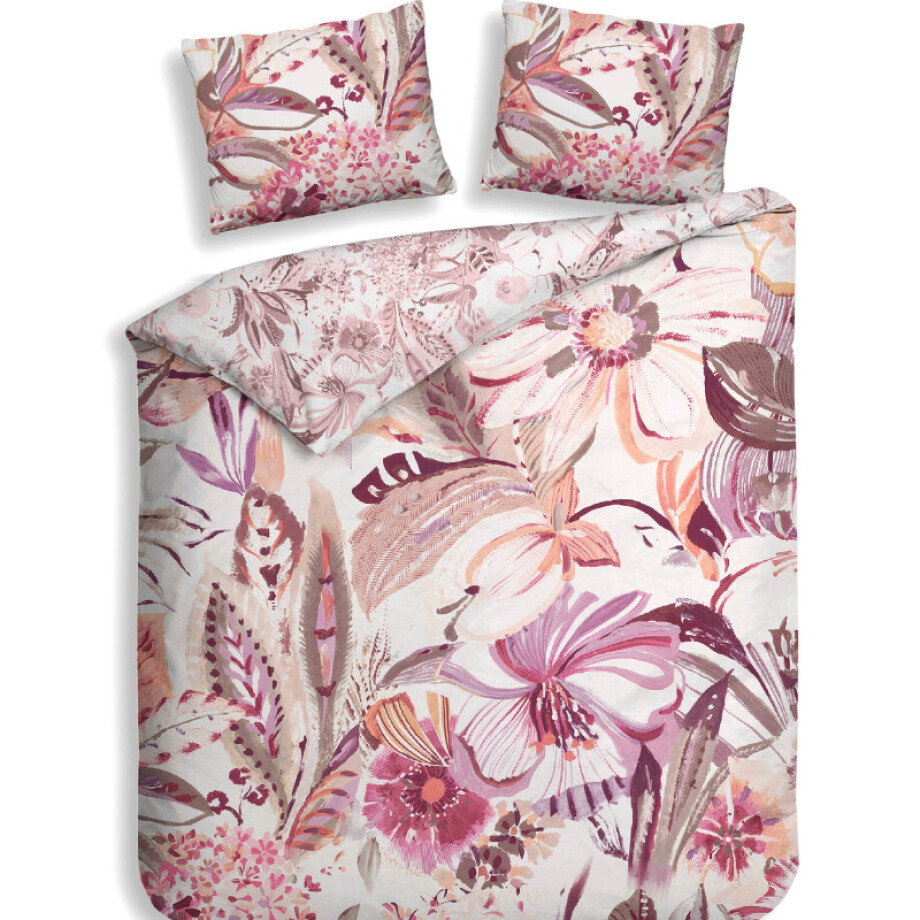 Dekbedovertrek Kina - Eenpersoons (140x200 cm) - Wit Katoen-satijn - Dessin: Bloemen - Heckett Lane - Dekbed-Discounter.nl afbeelding 