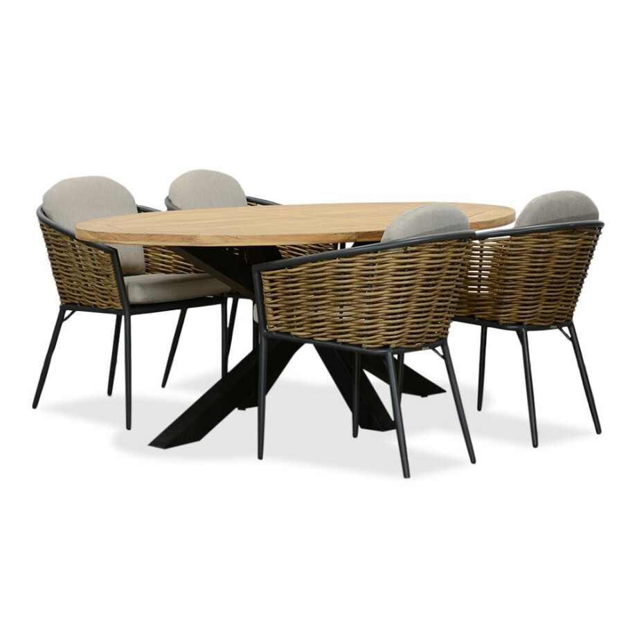 Cleve/Lucca dining tuinset | 4 personen | teakhout + wicker | 200cm ovaal Cleve/Lucca dining tuinset | 4 personen | teakhout + wicker | 200cm ovaal afbeelding