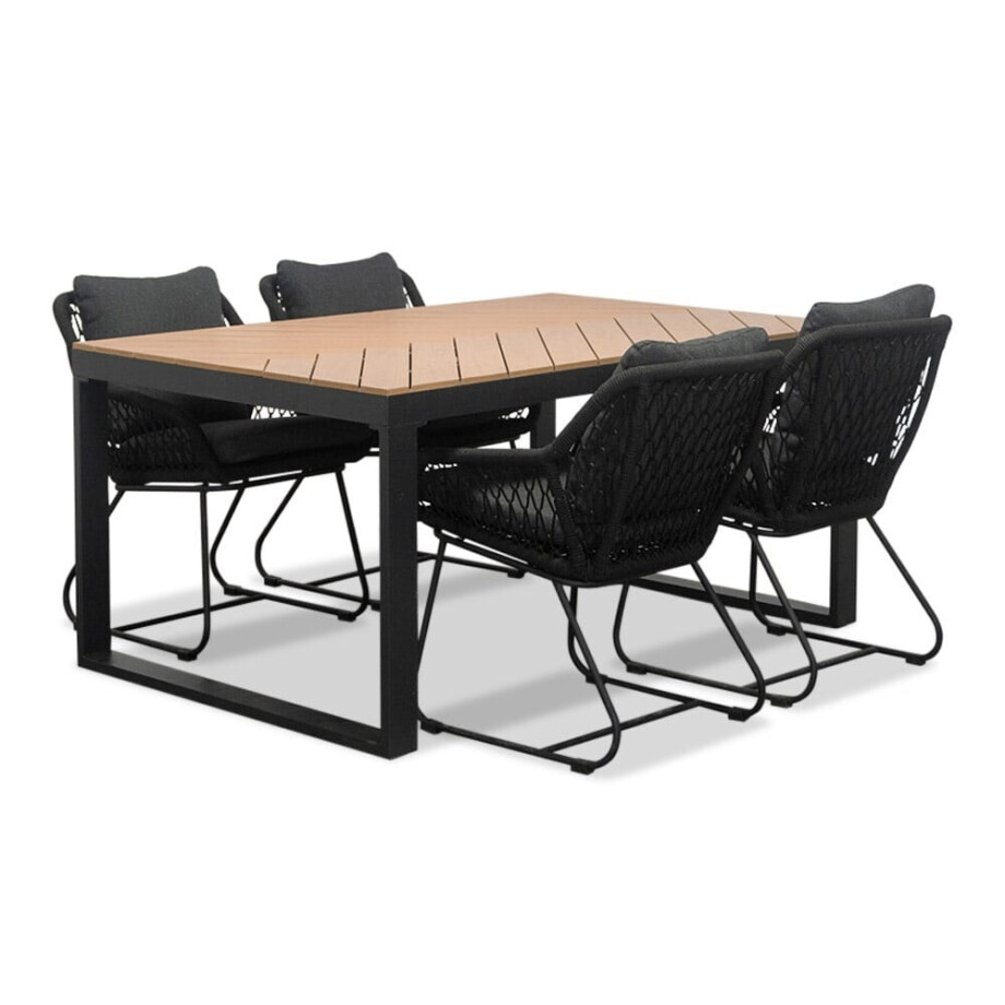 Kampa Natural/Portofino zwart dining tuinset | 6 personen | polywood + touw | 160cm Kampa Natural/Portofino zwart dining tuinset | 6 personen | polywood + touw | 160cm afbeelding 1