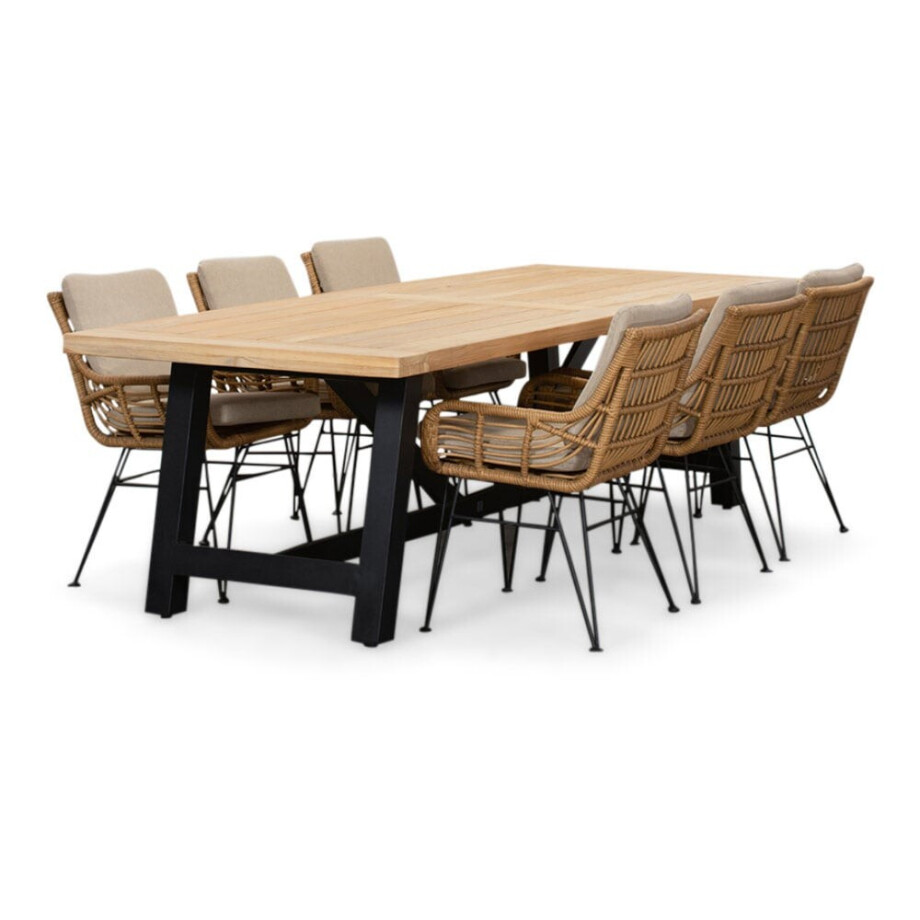 James/Carlos taupe dining tuinset | 6 personen | teakhout + wicker | 260cm James/Carlos taupe dining tuinset | 6 personen | teakhout + wicker | 260cm afbeelding