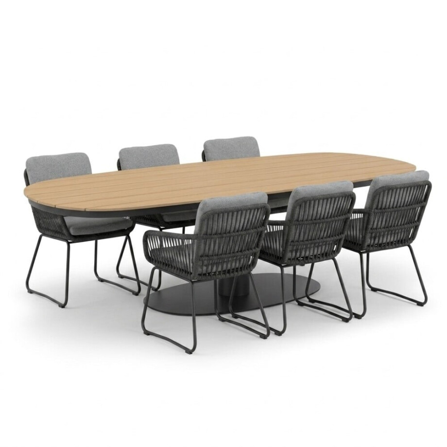 Panama antraciet/Harper Stone Grey dining tuinset | 6 personen | polywood + touw | 260cm afbeelding 1