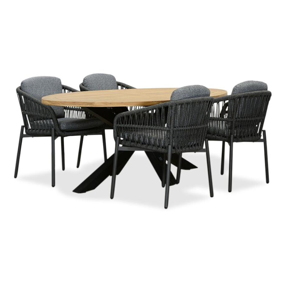 Cleve/Rico charcoal dining tuinset | 4 personen | teakhout + aluminium | 200cm ovaal afbeelding 1