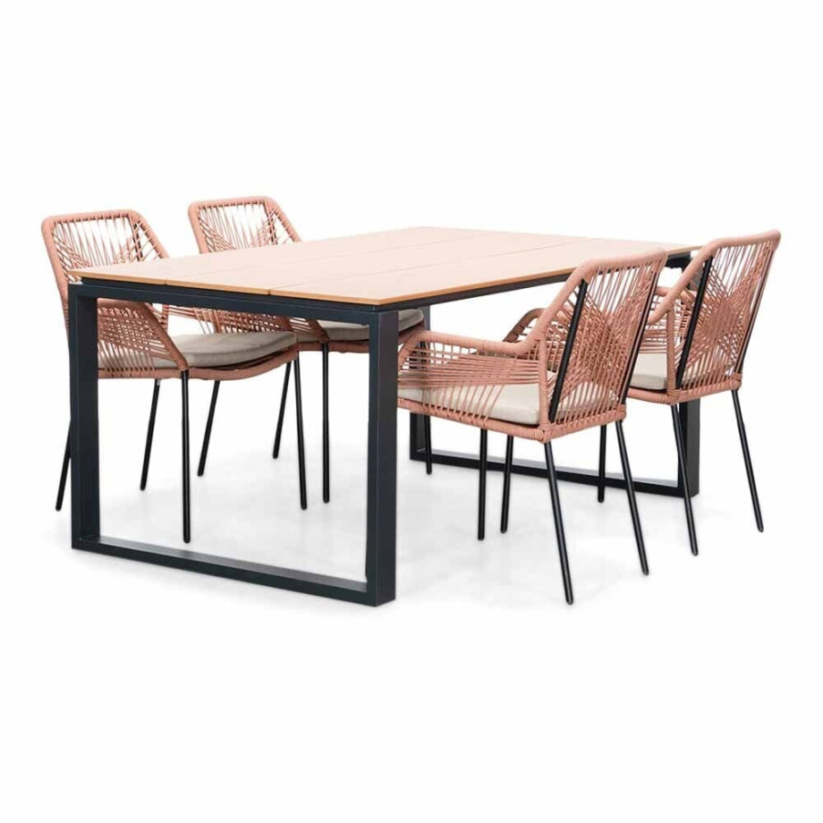 Helsinki Natural/Seville terra dining tuinset | 4 personen | polywood + touw | 160cm afbeelding 1