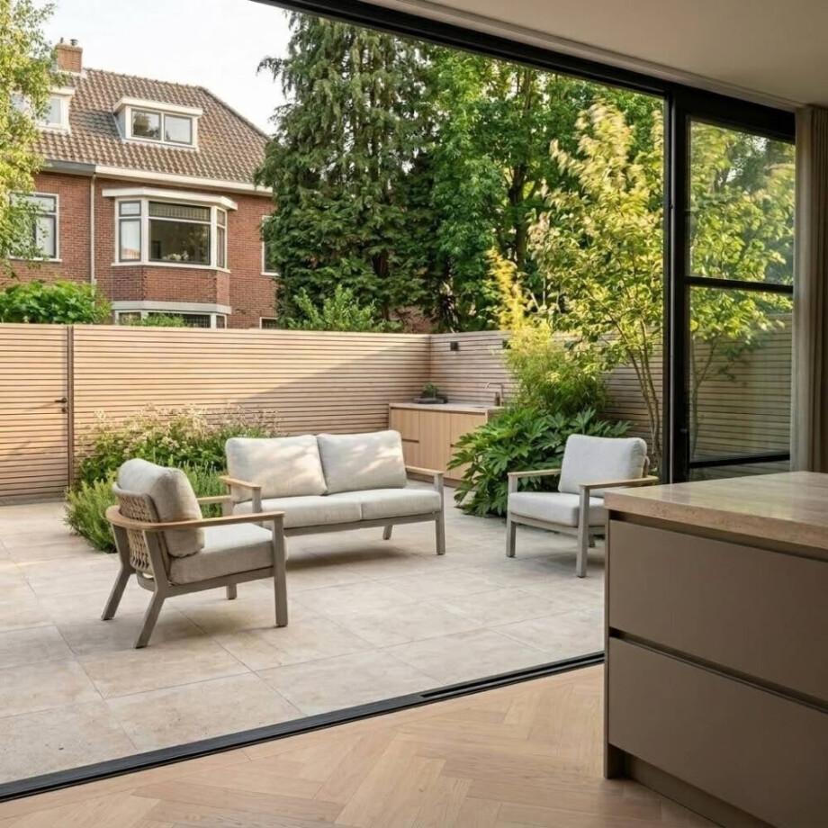 Montana stoel-bank loungeset 4 personen | aluminium + teak | beige | 3-delig afbeelding 1