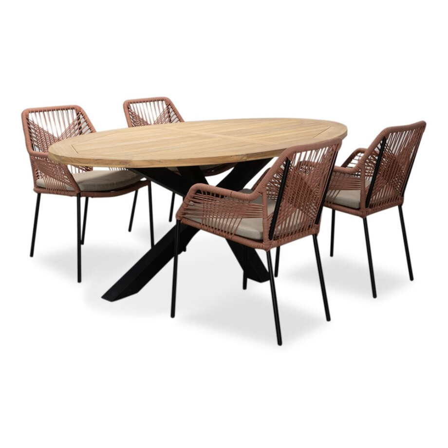 Cleve/Seville terra dining tuinset | 4 personen | teakhout + touw | 200cm ovaal afbeelding 1