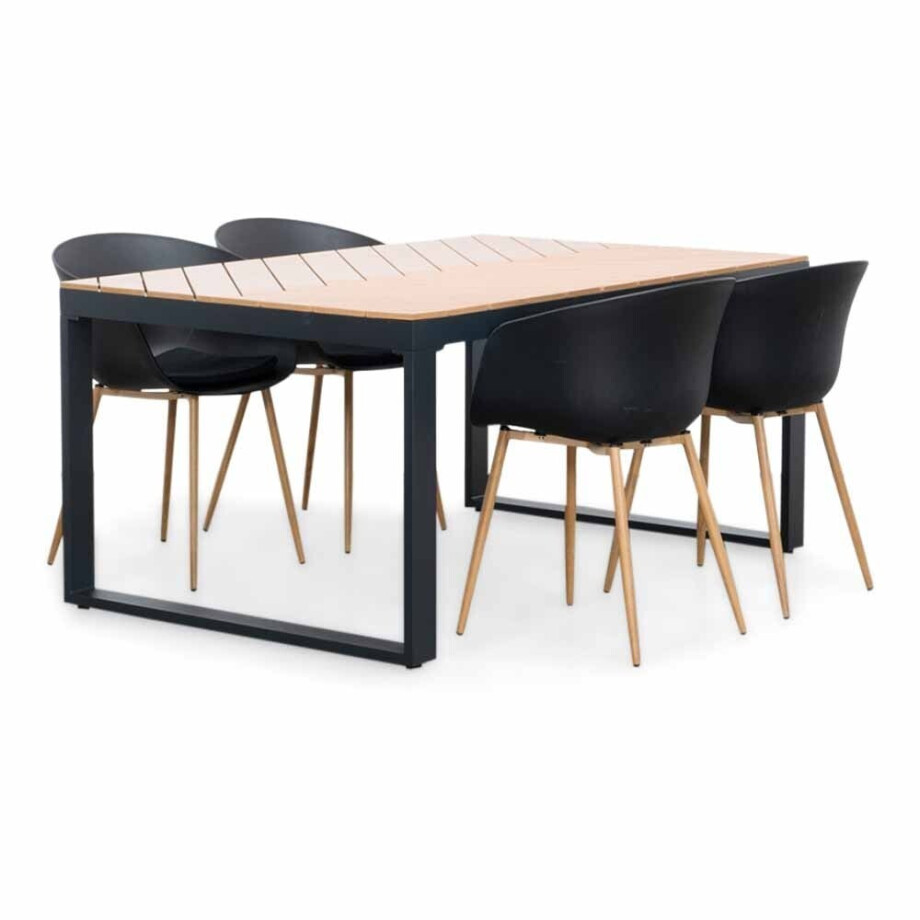 Kampa Natural/Rikki hout zwart dining tuinset | 4 personen | polywood + kunststof | 160cm Kampa Natural/Rikki hout zwart dining tuinset | 4 personen | polywood + kunststof | 160cm afbeelding 1