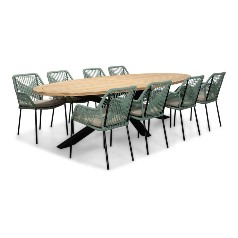 Cleve/Seville mint dining tuinset | 8 personen | teakhout + touw | 280cm ovaal Cleve/Seville mint dining tuinset | 8 personen | teakhout + touw | 280cm ovaal afbeelding 1