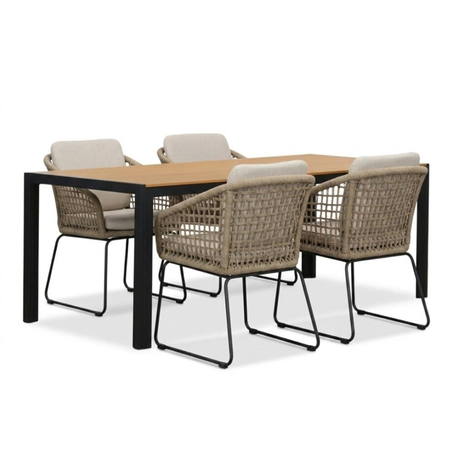 Manchester/Tulum Sahara Dust dining tuinset | 4 personen | polywood + touw | 205cm afbeelding 1