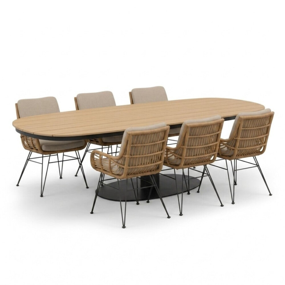 Panama antraciet/Carlos taupe dining tuinset | 6 personen | polywood + wicker | 260cm afbeelding 1