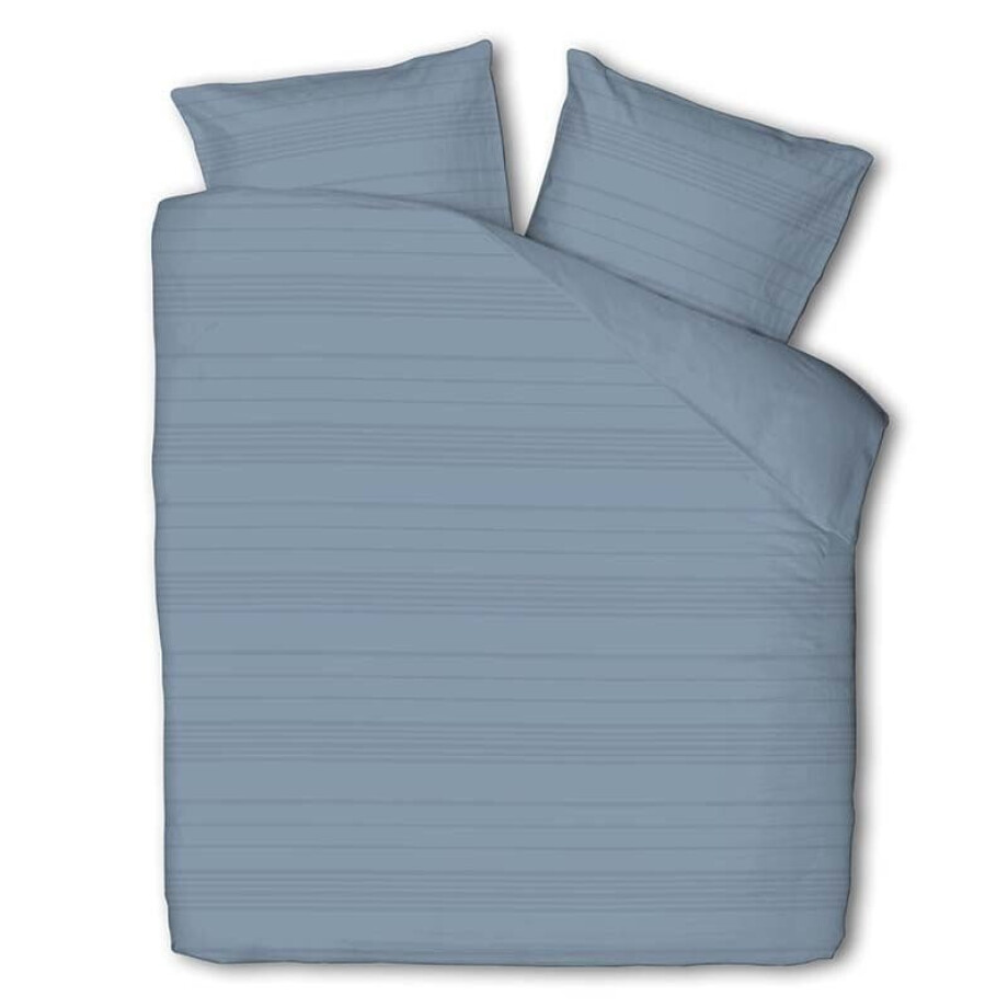 Dekbedovertrek Embossed Stripes - Lits-Jumeaux (240x220 cm) - Blauw Microvezel - Dessin: Strepen - Luna Bedding - Dekbed-Discounter.nl afbeelding 