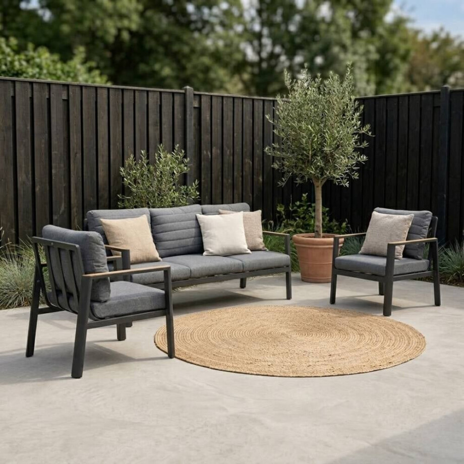 Tokyo stoel-bank loungeset 5 personen | aluminium + polywood | antraciet | 3-delig afbeelding 1