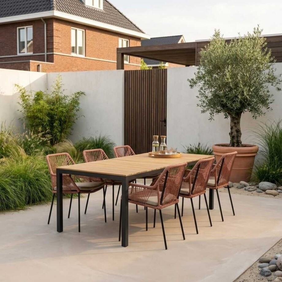 Delta/Seville terra dining tuinset | 6 personen | teakhout + aluminium | 220cm afbeelding 