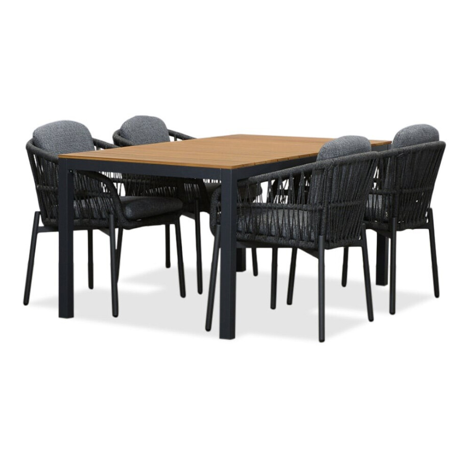 Delta/Rico charcoal dining tuinset | 4 personen | teakhout + aluminium | 160cm afbeelding 1