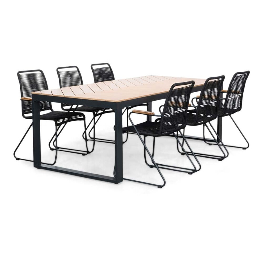 Kampa Natural/Gladys zwart dining tuinset | 6 personen | polywood + touw | 210cm afbeelding 1