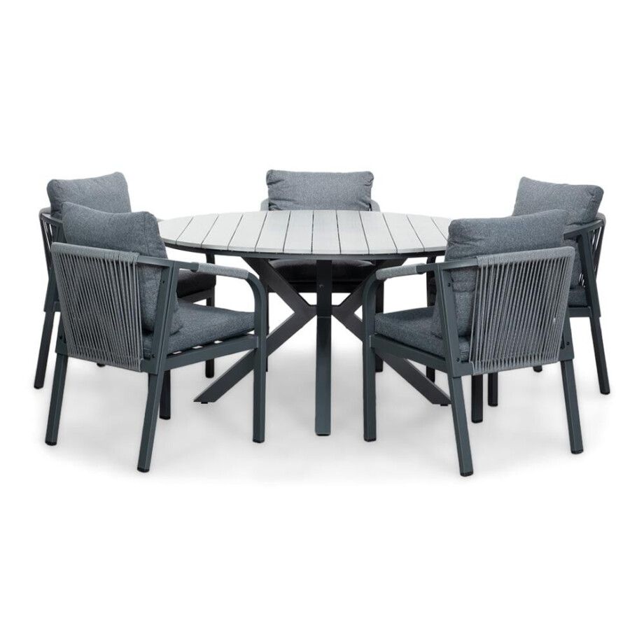 Cervo Grey/Calgary antraciet dining tuinset | 5 personen | polywood + touw | 144cm rond Cervo Grey/Calgary antraciet dining tuinset | 5 personen | polywood + touw | 144cm rond afbeelding 1