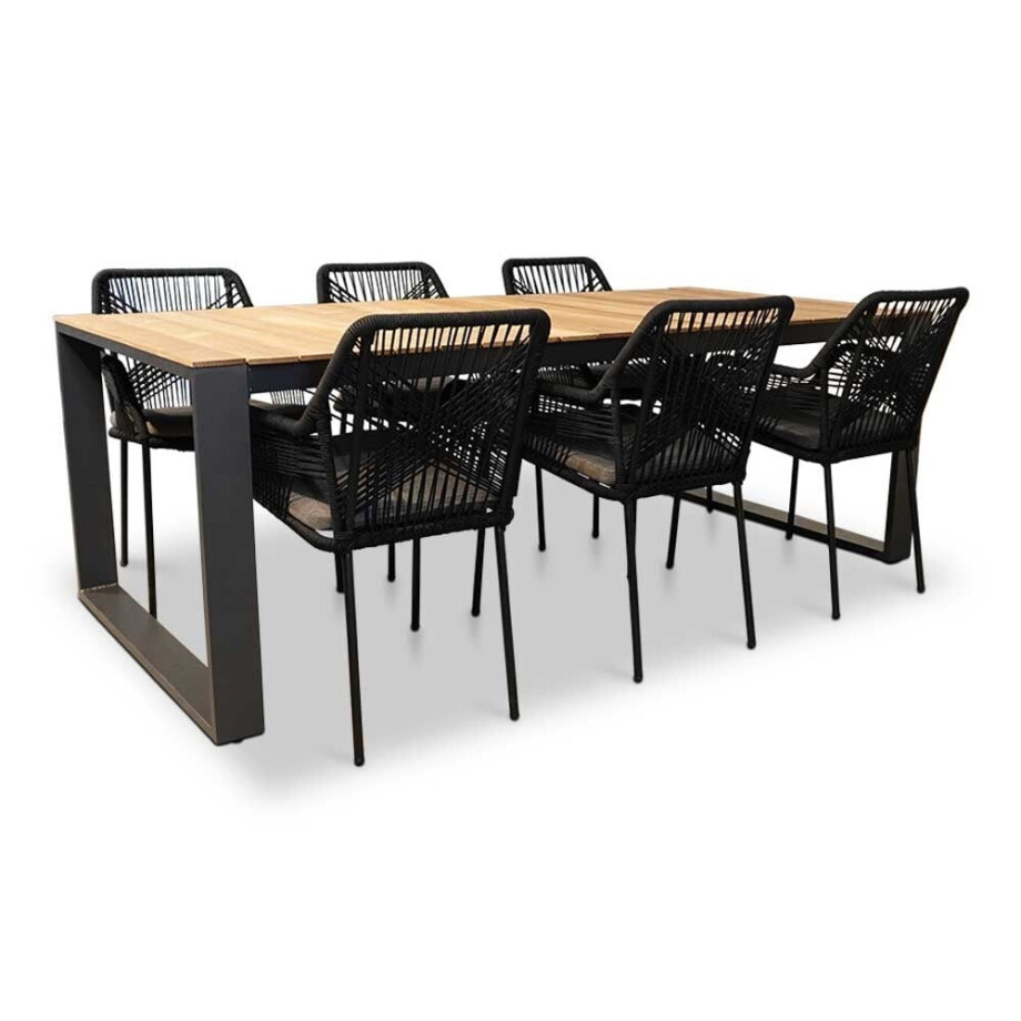Atlanta/Seville zwart dining tuinset | 6 personen | teakhout + touw | 218cm Atlanta/Seville zwart dining tuinset | 6 personen | teakhout + touw | 218cm afbeelding 1