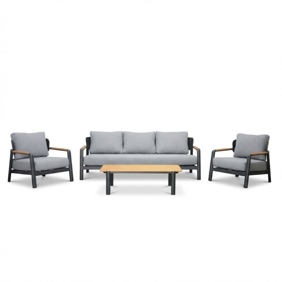 Marbella stoel-bank loungeset 5 personen | aluminium + teak | antraciet | 4-delig afbeelding 1