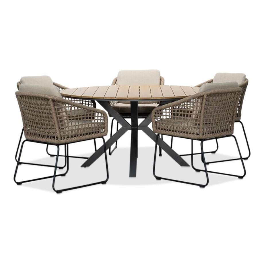 Cervo Natural/Tulum Sahara Dust dining tuinset | 5 personen | polywood + touw | 144cm rond Cervo Natural/Tulum Sahara Dust dining tuinset | 5 personen | polywood + touw | 144cm rond afbeelding 1