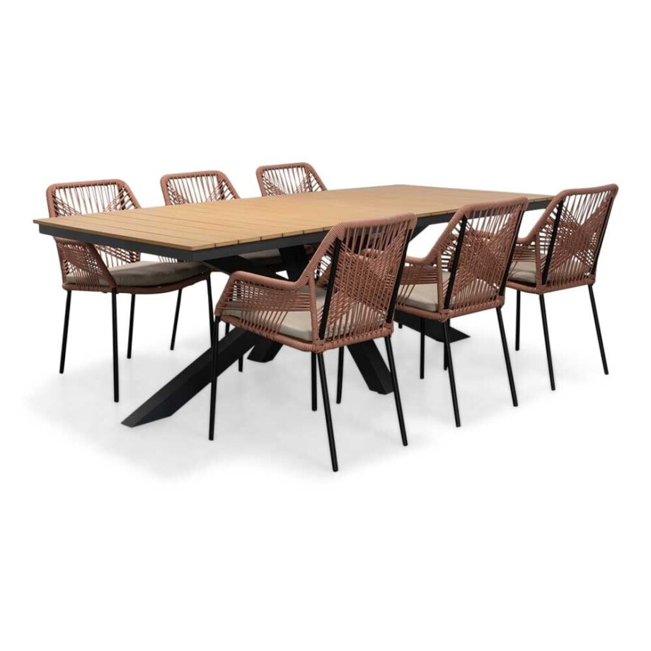 Durban/Seville terra dining tuinset | 6 personen | polywood + touw | 218cm afbeelding 1