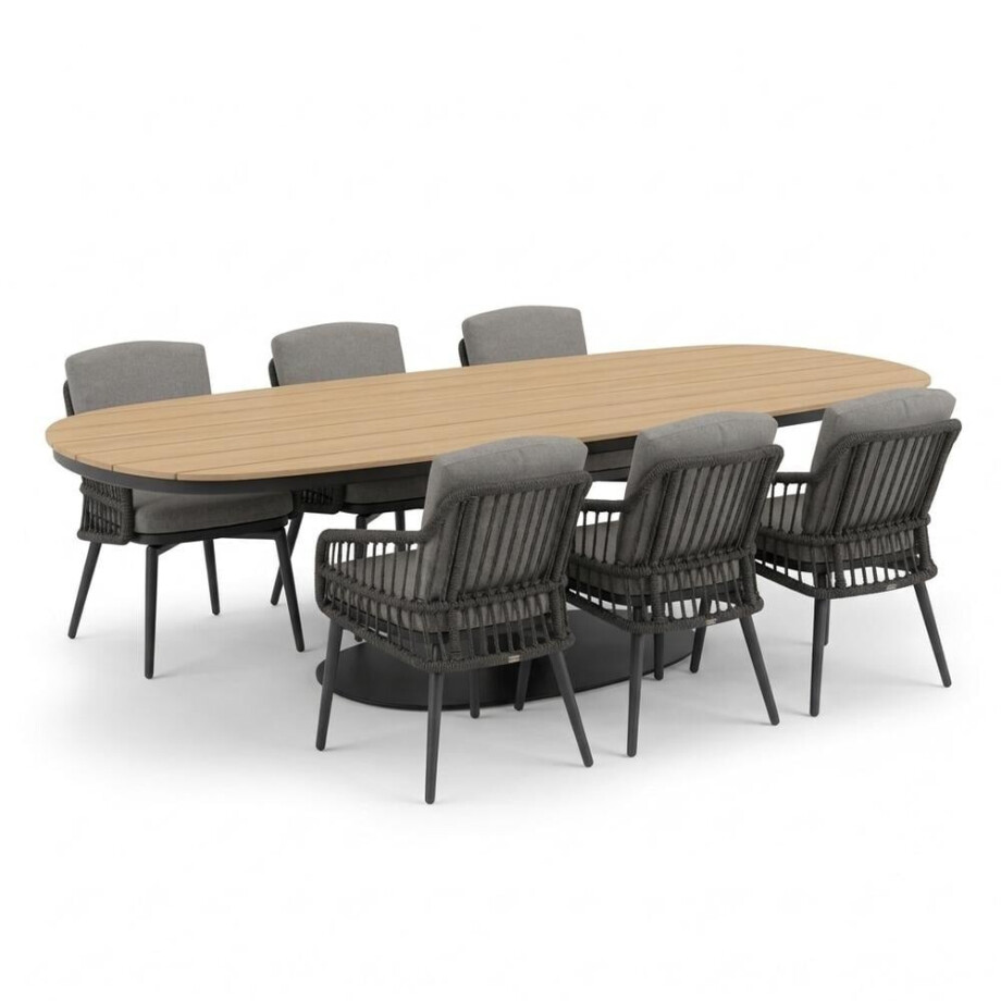 Panama/Alicante antraciet dining tuinset | 6 personen | polywood + wicker | 260cm afbeelding 1