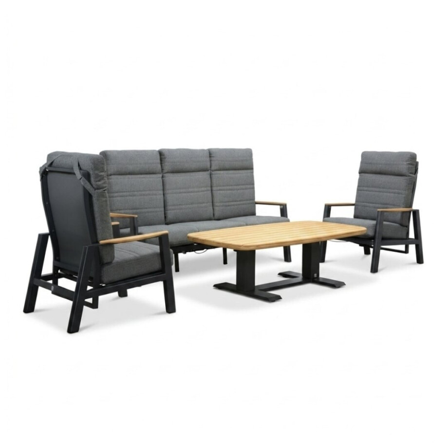 Brighton stoel-bank loungeset - verstelbaar 5 personen | aluminium + teak | antraciet | 4-delig afbeelding 1