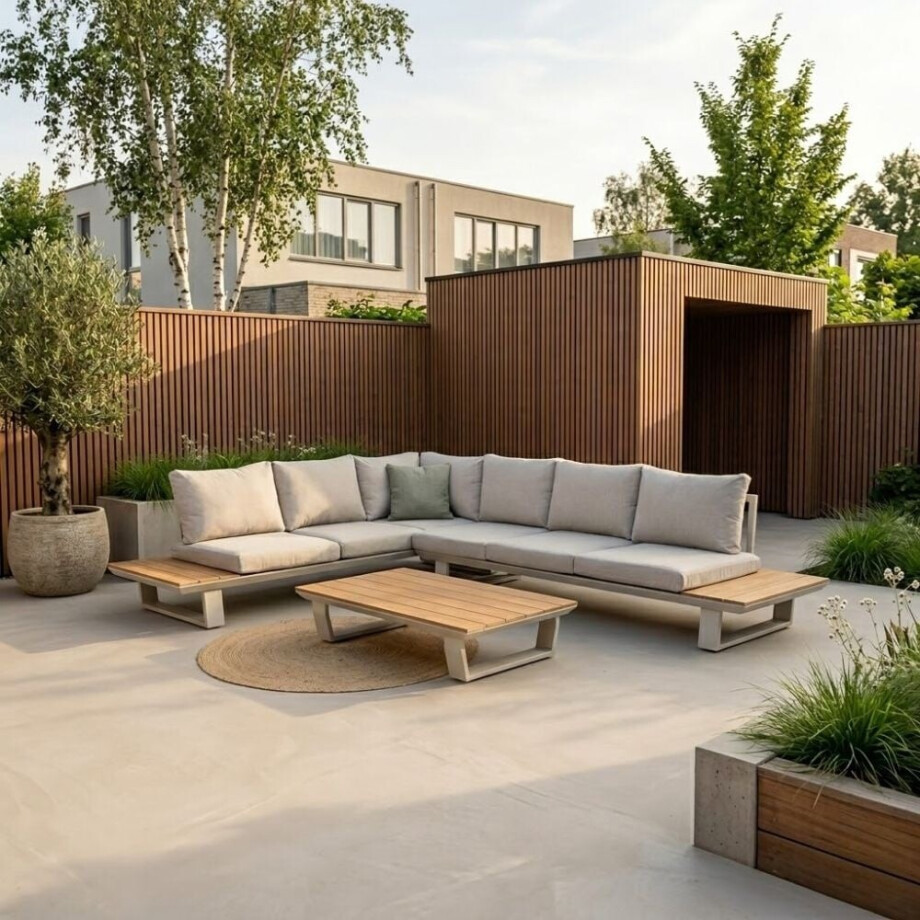 Atlanta hoek loungeset 6 personen | aluminium + polywood | beige | 3-delig - 305x228cm afbeelding 1