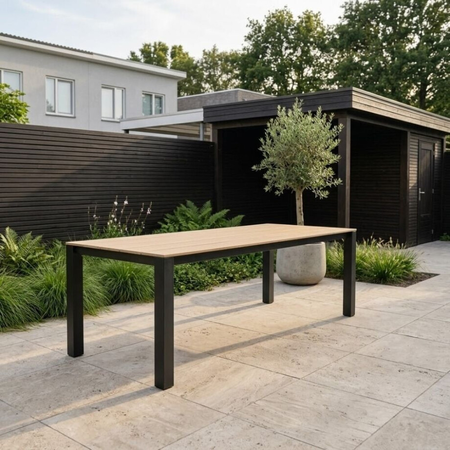 Manhattan dining tuintafel 6 personen | polywood + aluminium | Natural Wood/antraciet | 240cm Manhattan dining tuintafel 6 personen | polywood + aluminium | Natural Wood/antraciet | 240cm afbeelding 1