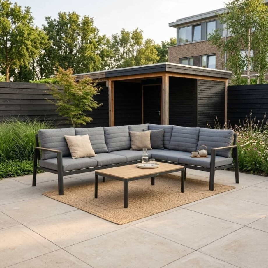 Tokyo hoek loungeset 6 personen incl. tafel | aluminium + polywood | antraciet | 4-delig - 264x204cm afbeelding 1