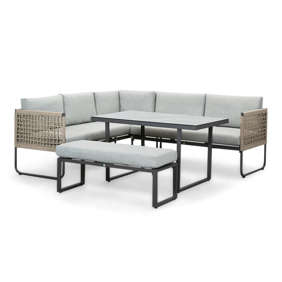 Havana dining loungeset 7 personen | aluminium + touw | antraciet | 5-delig - 220x194cm afbeelding 1