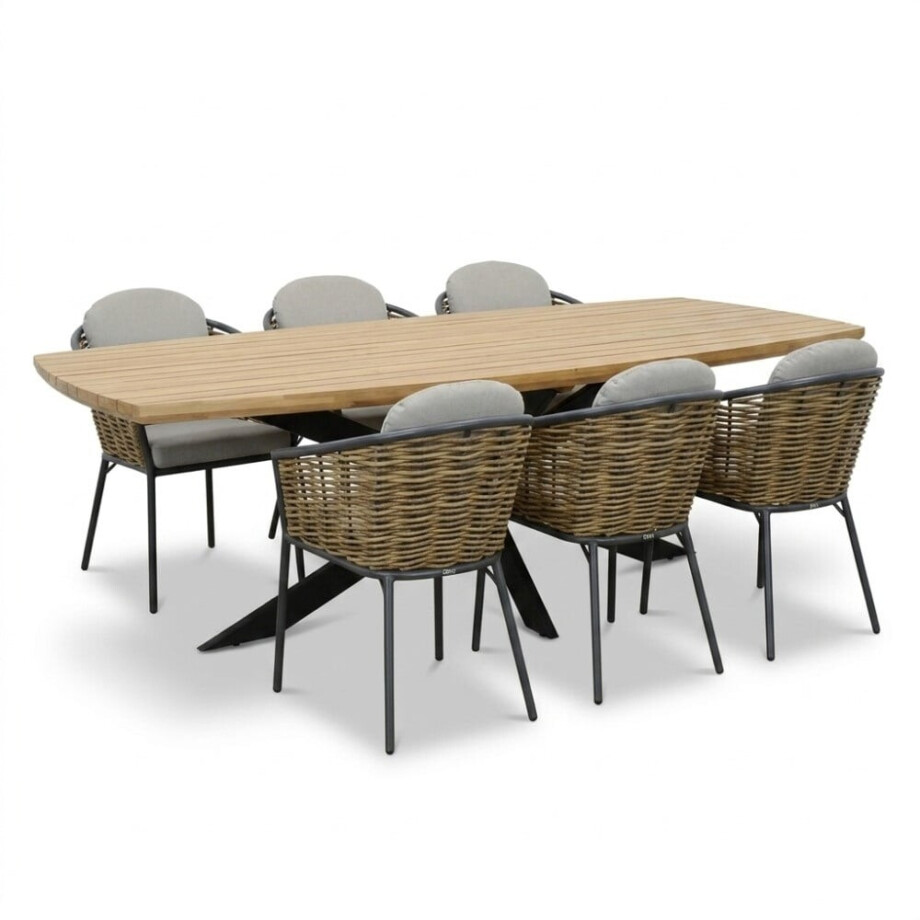 Salo/Lucca dining tuinset | 6 personen | hardhout + wicker | 240cm Deens Salo/Lucca dining tuinset | 6 personen | hardhout + wicker | 240cm Deens afbeelding 1