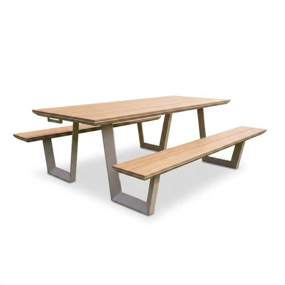 Brisbane picknick dining tuinset | aluminium + polywood | Natural Wood/beige | 200cm afbeelding 