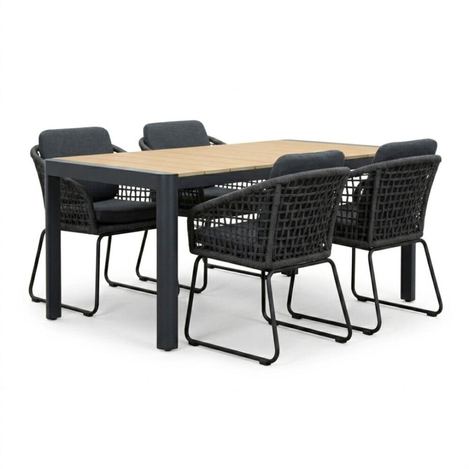 Liverpool/Tulum Lava Grey dining tuinset | 4 personen | polywood + touw | 160cm Liverpool/Tulum Lava Grey dining tuinset | 4 personen | polywood + touw | 160cm afbeelding 1