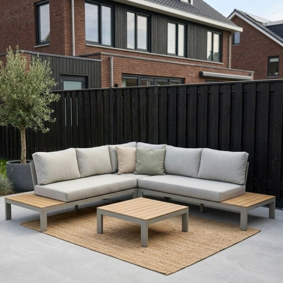 Barcelona hoek loungeset beige 5 personen | aluminium + polywood | beige | 4-delig - 270x270cm afbeelding 1
