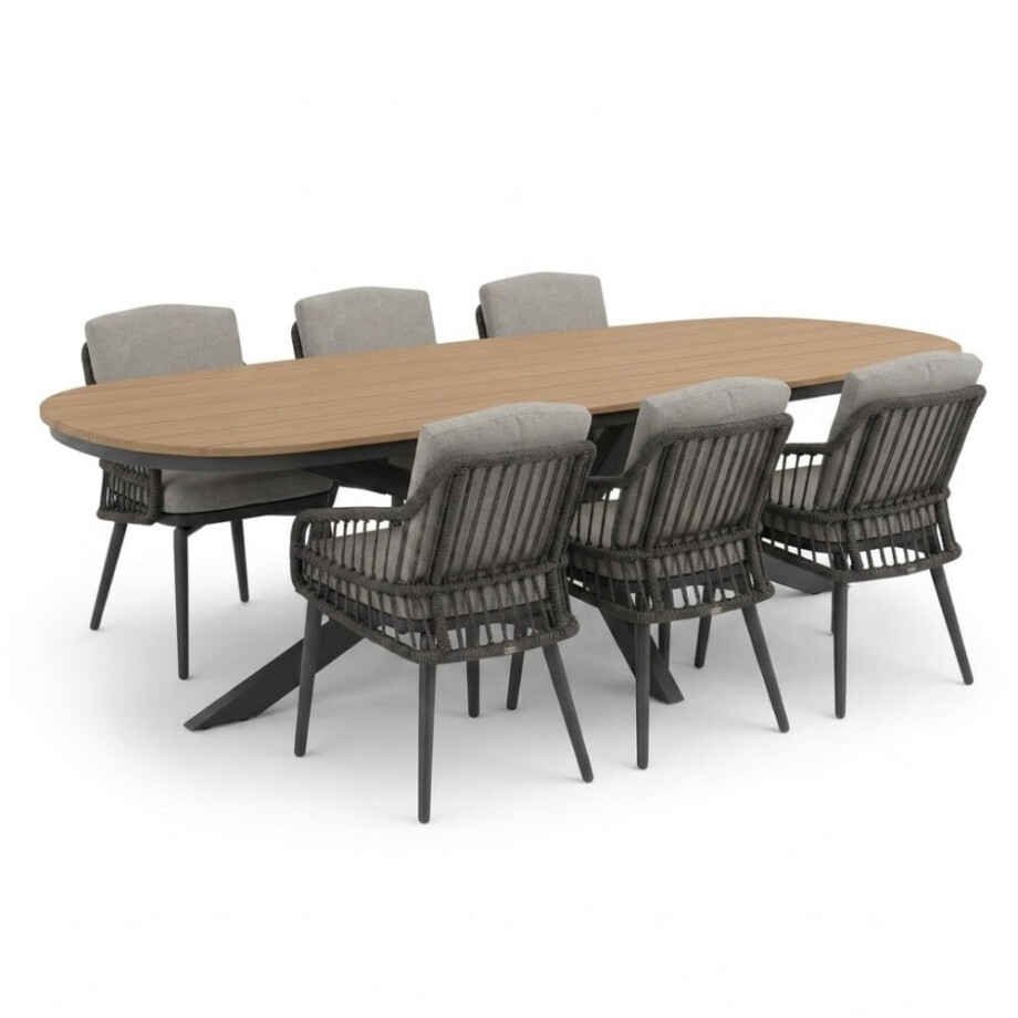Texas antraciet/Alicante antraciet dining tuinset | 6 personen | polywood + wicker | 260cm Texas antraciet/Alicante antraciet dining tuinset | 6 personen | polywood + wicker | 260cm afbeelding 1