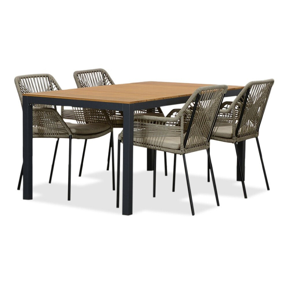 Delta/Seville zand dining tuinset | 4 personen | teakhout + aluminium | 160cm Delta/Seville zand dining tuinset | 4 personen | teakhout + aluminium | 160cm afbeelding 1