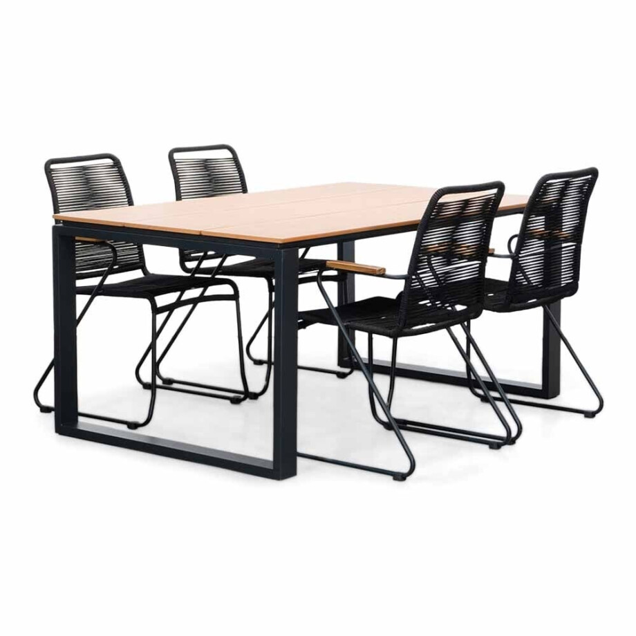 Helsinki Natural/Gladys zwart dining tuinset | 4 personen | polywood + touw | 160cm Helsinki Natural/Gladys zwart dining tuinset | 4 personen | polywood + touw | 160cm afbeelding 1