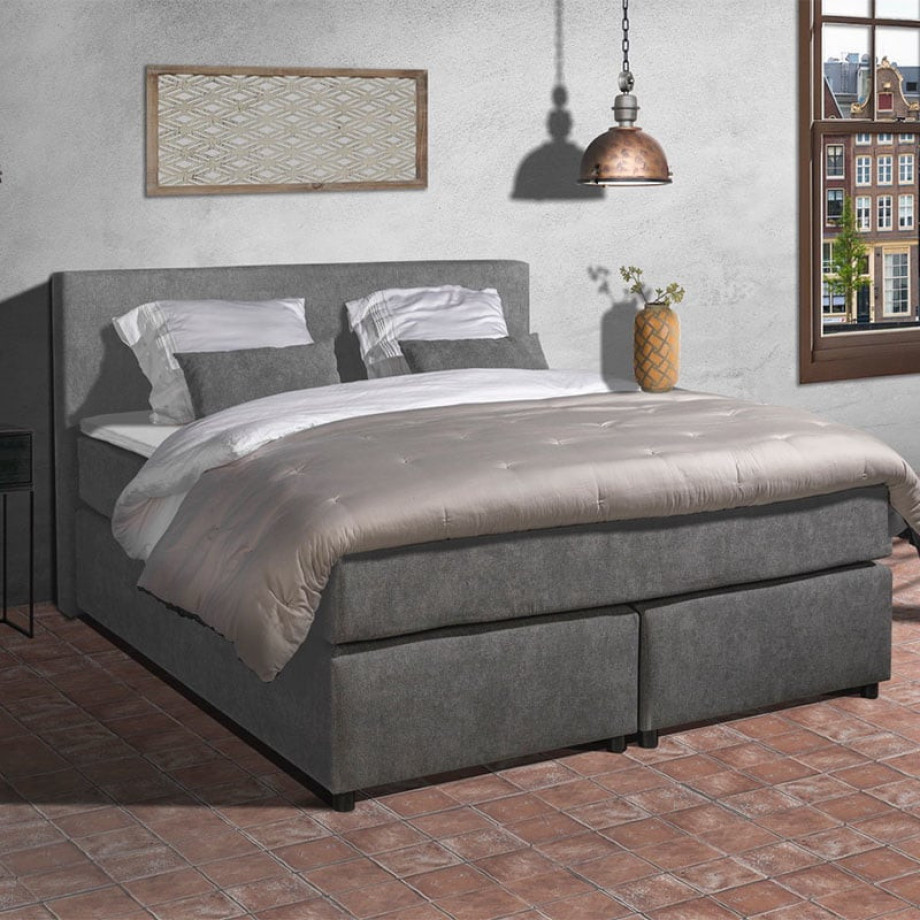 2-Persoons Boxspring - New York - Antraciet 160x200 cm - Pocketvering - Inclusief Topper - Dekbed-Discounter.nl afbeelding 1